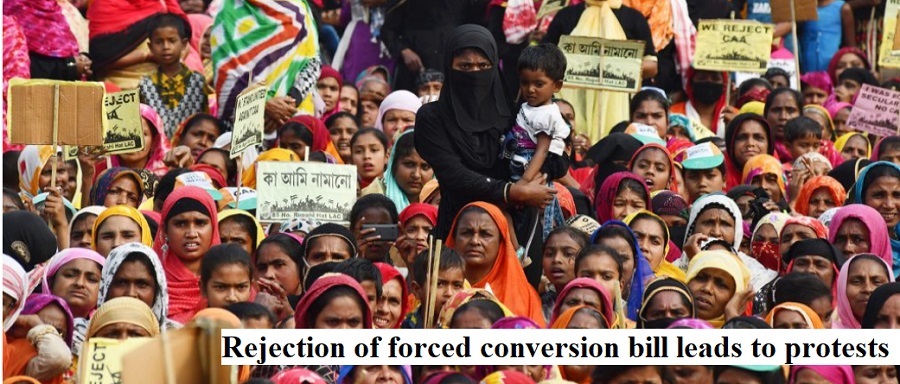 Rejection of forced conversion bill leads to protests