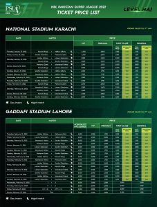 psl time schedule price ticket