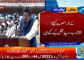 Miftah Ismail presenting budget for 2022-23 in National Assembly
