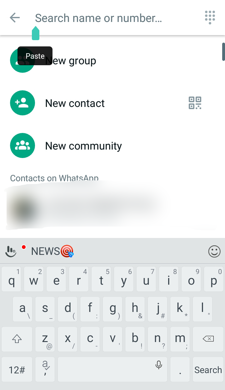 pasting the contact to Message unsaved contact on WhatsApp