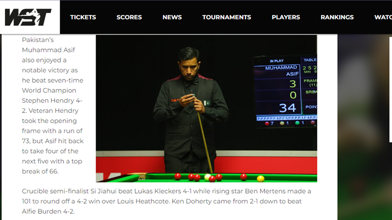 Pakistan's Muhammad Asif clinched historic win against Stephen Hendry in British Open 2023