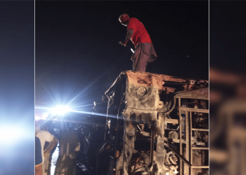 Passenger coach erupts in flames, leaving three dead and 12 injured in Lasbela